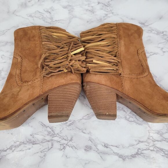 Sam Edleman Louie Bootie in Soft Saddle Fringe Suede Ankle Boots Tan - Picture 8 of 13